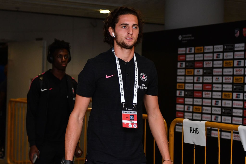 SINGAPORE - JULY 28: Adrien Rabiot #25 of Paris Saint Germain walks during the International Champions Cup match between Arsenal and Paris Saint Germain at the National Stadium on July 28, 2018 in Singapore. (Photo by Thananuwat Srirasant/Getty Images for ICC)