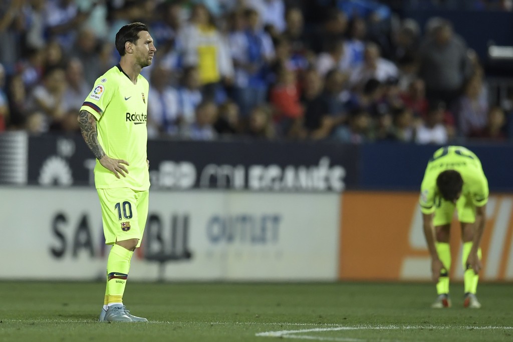 Lionel Messi & co. will be eager to move on quickly from the Leganes setback. (Photo courtesy - Oscar Del Pozo/AFP/Getty Images)
