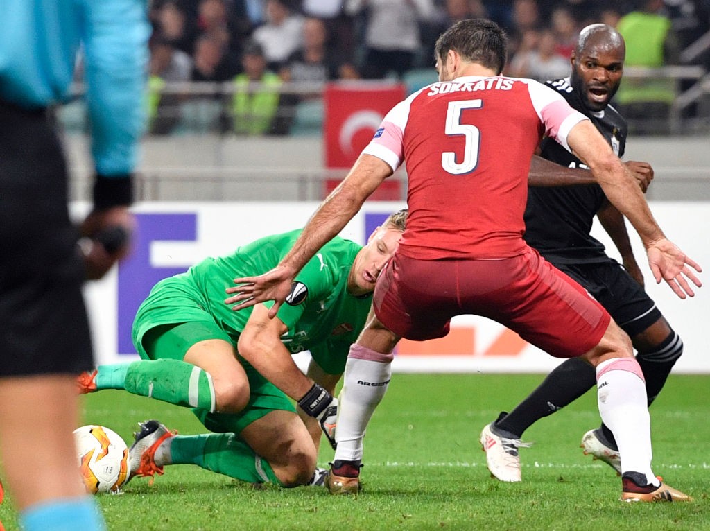 Bernd Leno and Sokratis had a great game for Arsenal against Qarabag. (Photo courtesy: AFP/Getty)