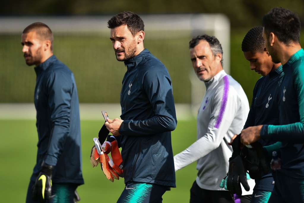 Lloris back in training for Spurs (Photo by GLYN KIRK/AFP/Getty Images)