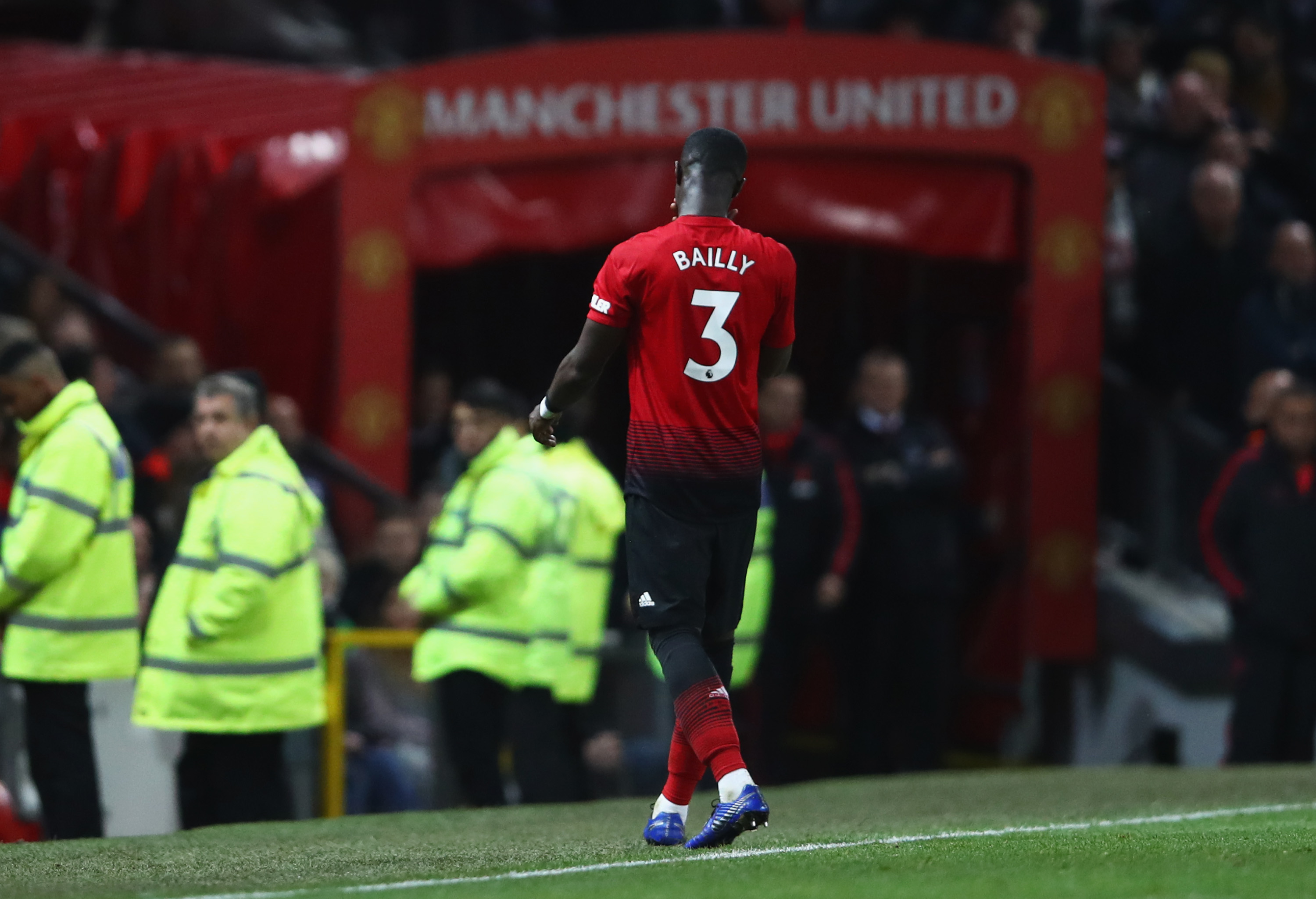 MANCHESTER, ENGLAND - DECEMBER 30: Eric Bailly of Manchester United (3) is shown a red card and is sent off during the Premier League match between Manchester United and AFC Bournemouth at Old Trafford on December 30, 2018 in Manchester, United Kingdom. (Photo by Clive Brunskill/Getty Images)