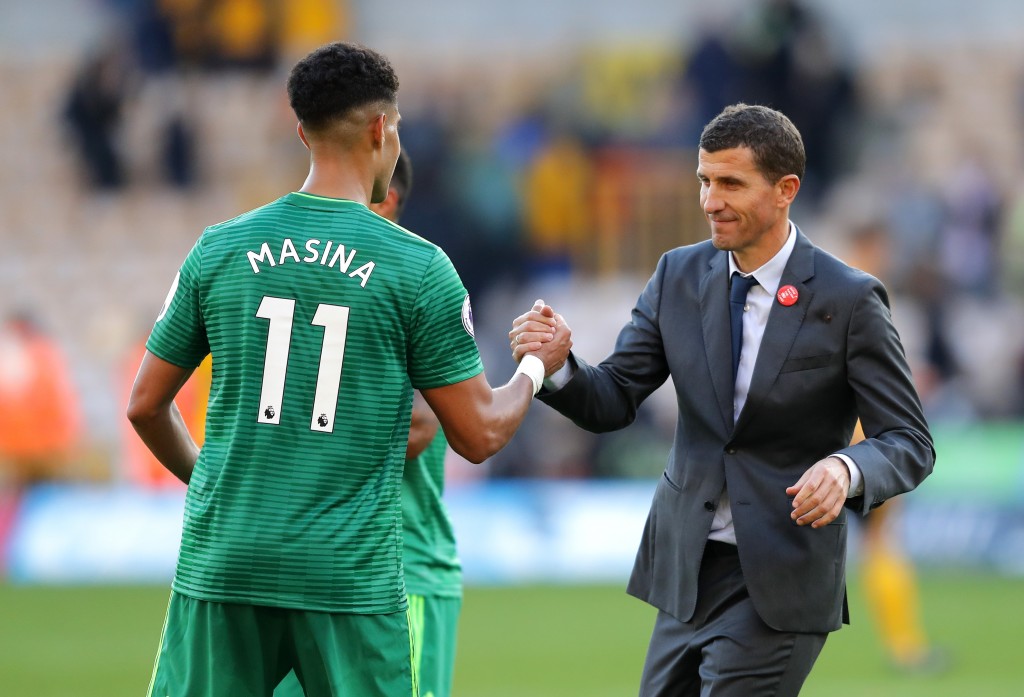 WOLVERHAMPTON, ENGLAND - OCTOBER 20: Javi Gracia, Manager of Watford shakes hands with Adam Masina of Watford following victory in the Premier League match between Wolverhampton Wanderers and Watford FC at Molineux on October 20, 2018 in Wolverhampton, United Kingdom. (Photo by Richard Heathcote/Getty Images)
