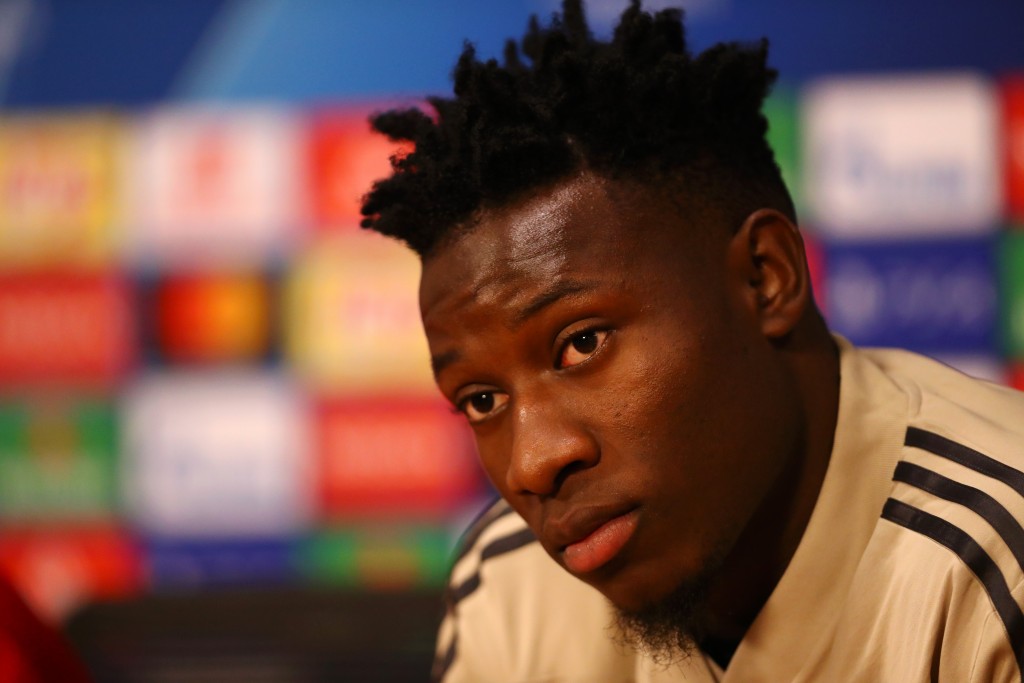 AMSTERDAM, NETHERLANDS - DECEMBER 11: Andre Onana of Ajax looks on during a press conference ahead of their UEFA Champions League Group E match against FC Bayern Muenchen at Johan Cruyff Arena on December 11, 2018 in Amsterdam, Netherlands. (Photo by Dean Mouhtaropoulos/Getty Images)