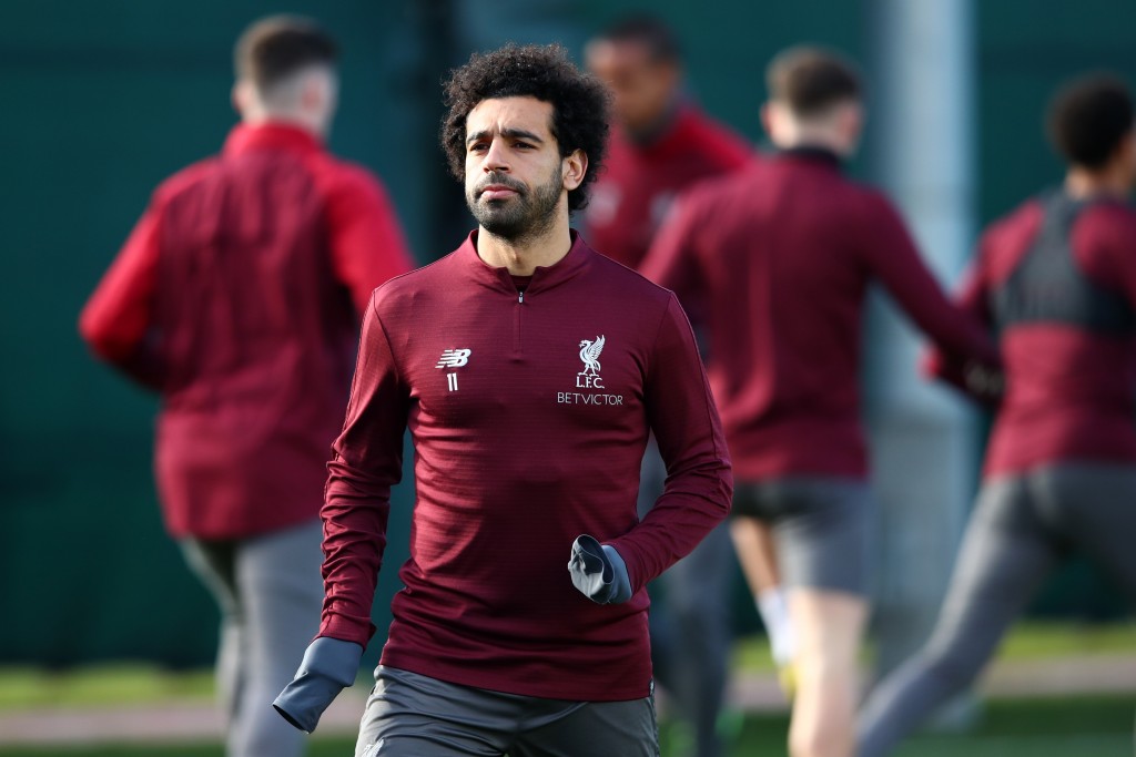 LIVERPOOL, ENGLAND - FEBRUARY 18: Mohamed Salah of Liverpool in action during a Liverpool Training Session at Melwood Training Ground on February 18, 2019 in Liverpool, England. (Photo by Clive Brunskill/Getty Images)