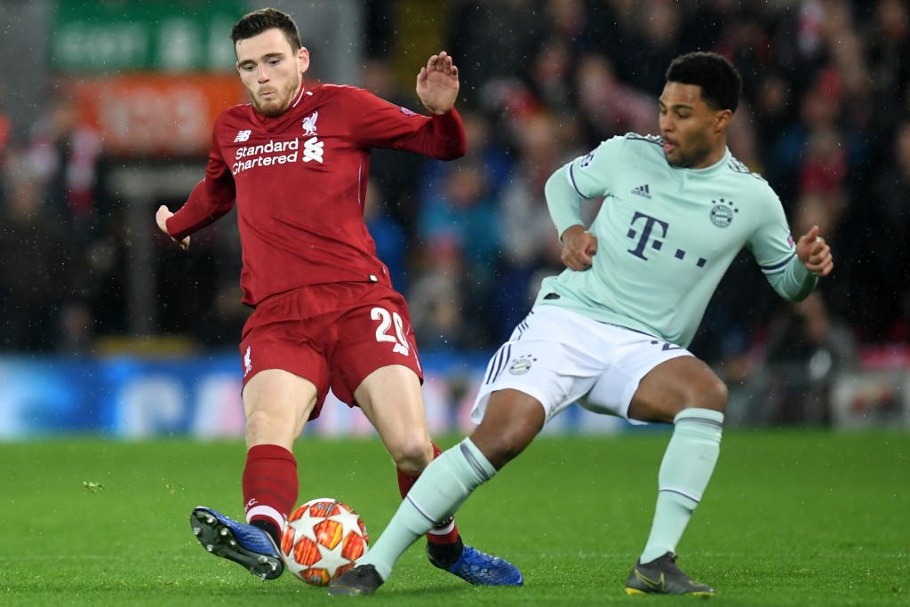 Robertson came out second best from his battle against Serge Gnabry. (Photo by Christof Stache/AFP/Getty Images)