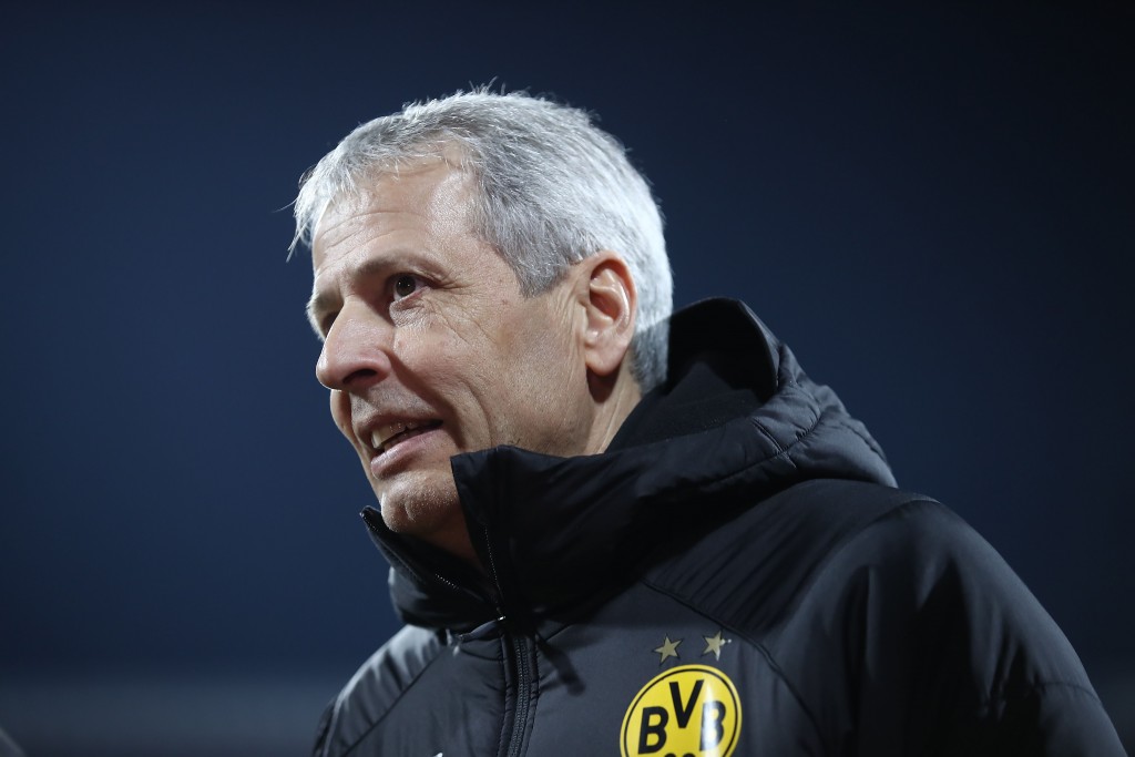NUREMBERG, GERMANY - FEBRUARY 18: Lucien Favre, Manager of Borussia Dortmund looks on ahead of the Bundesliga match between 1. FC Nuernberg and Borussia Dortmund at Max-Morlock-Stadion on February 18, 2019 in Nuremberg, Germany. (Photo by Alex Grimm/Bongarts/Getty Images)
