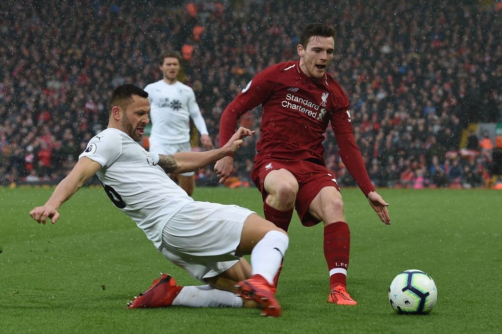 Robertson was accomplished in both attack and defence against Burnley. (Photo by Paul Ellis/AFP/Getty Images)