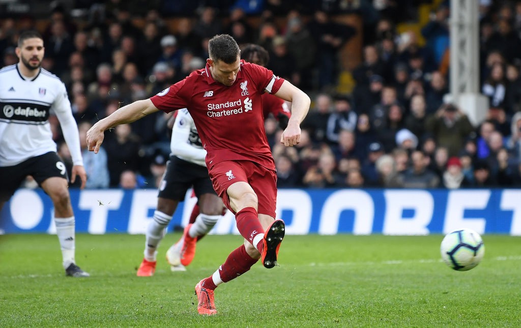 Milner scores the decisive penalty against Fulham late on in the game. (Photo courtesy: AFP/Getty)