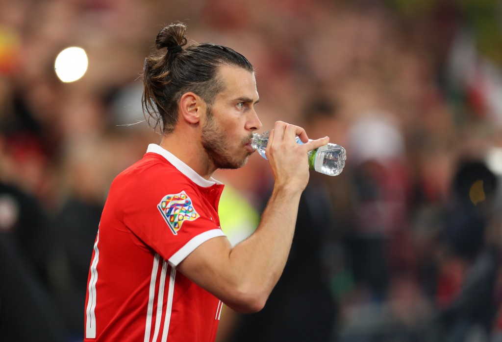 CARDIFF, WALES - SEPTEMBER 06: Gareth Bale of Wales has a drink before the UEFA Nations League B group four match between Wales and Republic of Ireland at Cardiff City Stadium on September 6, 2018 in Cardiff, United Kingdom. (Photo by Catherine Ivill/Getty Images)