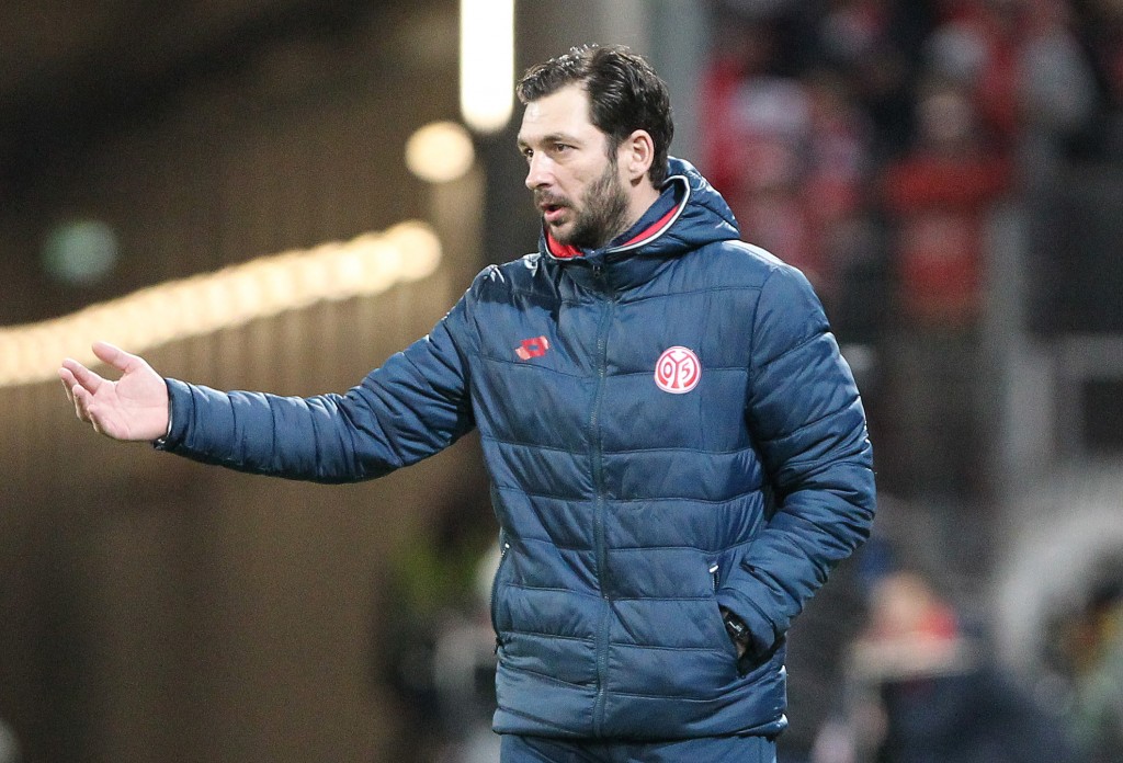 Mainz' headcoach Sandro Schwarz reacts during the German first division Bundesliga football match Mainz 05 vs Borussia Moenchengladbach on March 9, 2019 in Mainz. (Photo by Daniel ROLAND / AFP) / DFL REGULATIONS PROHIBIT ANY USE OF PHOTOGRAPHS AS IMAGE SEQUENCES AND/OR QUASI-VIDEO (Photo credit should read DANIEL ROLAND/AFP/Getty Images)