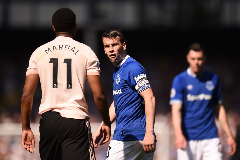 Seamus Coleman had the measure of Martial. (Photo by Oli Scarff/AFP/Getty Images)