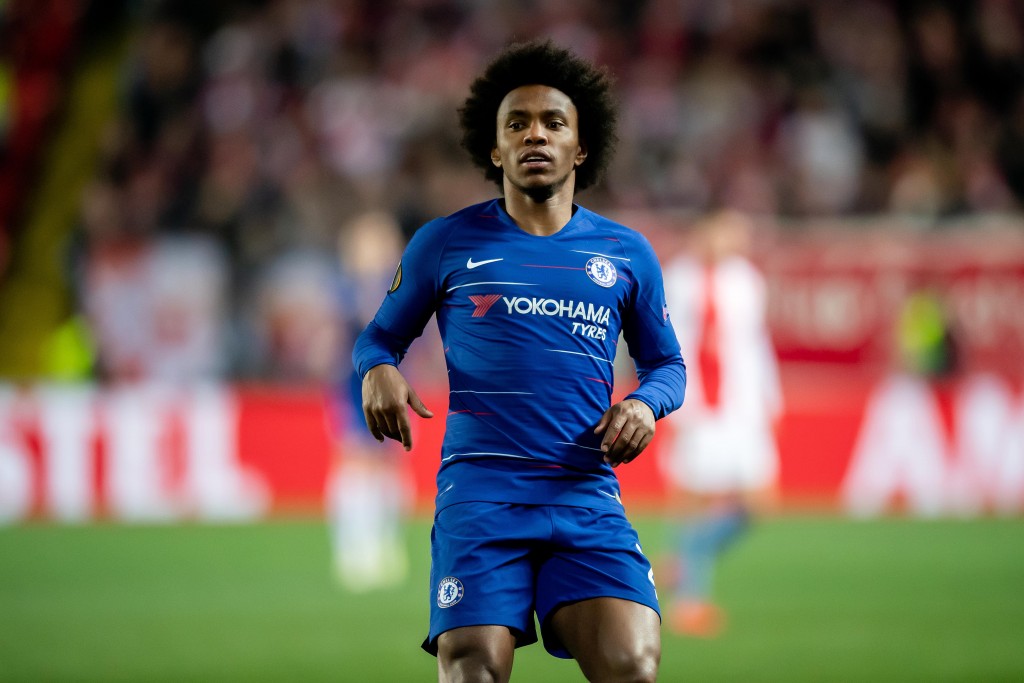 Willian was in the mood on Thursday. (Photo by Thomas Eisenhuth/Bongarts/Getty Images)