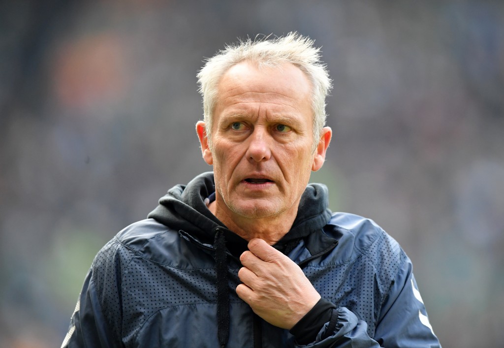 BREMEN, GERMANY - APRIL 13: Christian Streich, Manager of Freiburg looks on during the Bundesliga match between SV Werder Bremen and Sport-Club Freiburg at Weserstadion on April 13, 2019 in Bremen, Germany. (Photo by Stuart Franklin/Bongarts/Getty Images)
