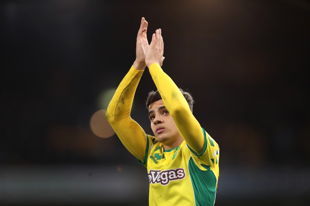 NORWICH, ENGLAND - MARCH 13: Max Aarons of Norwich salutes the fans after the Sky Bet Championship match between Norwich City and Hull City at Carrow Road on March 13, 2019 in Norwich, England. (Photo by James Chance/Getty Images)