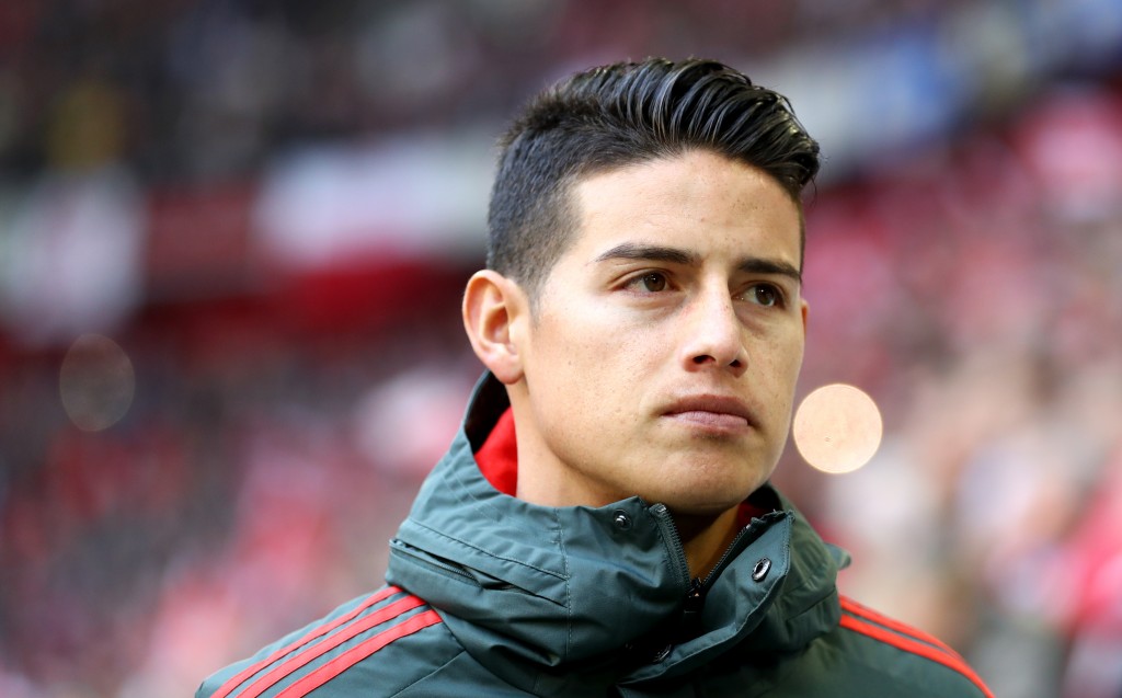 DUESSELDORF, GERMANY - APRIL 14: James Rodriguez of Muenchen looks on during the Bundesliga match between Fortuna Duesseldorf and FC Bayern Muenchen at Esprit-Arena on April 14, 2019 in Duesseldorf, Germany. (Photo by Lars Baron/Bongarts/Getty Images)