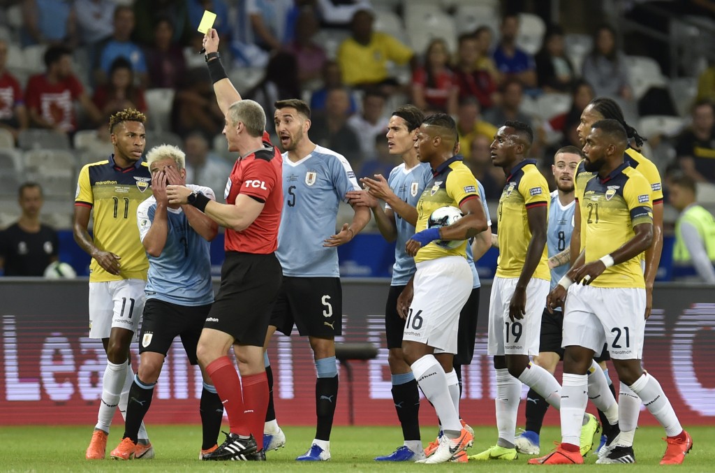 Ecuador lost 4-0 to Uruguay in their opening fixture (Photo credit should read DOUGLAS MAGNO/AFP/Getty Images)