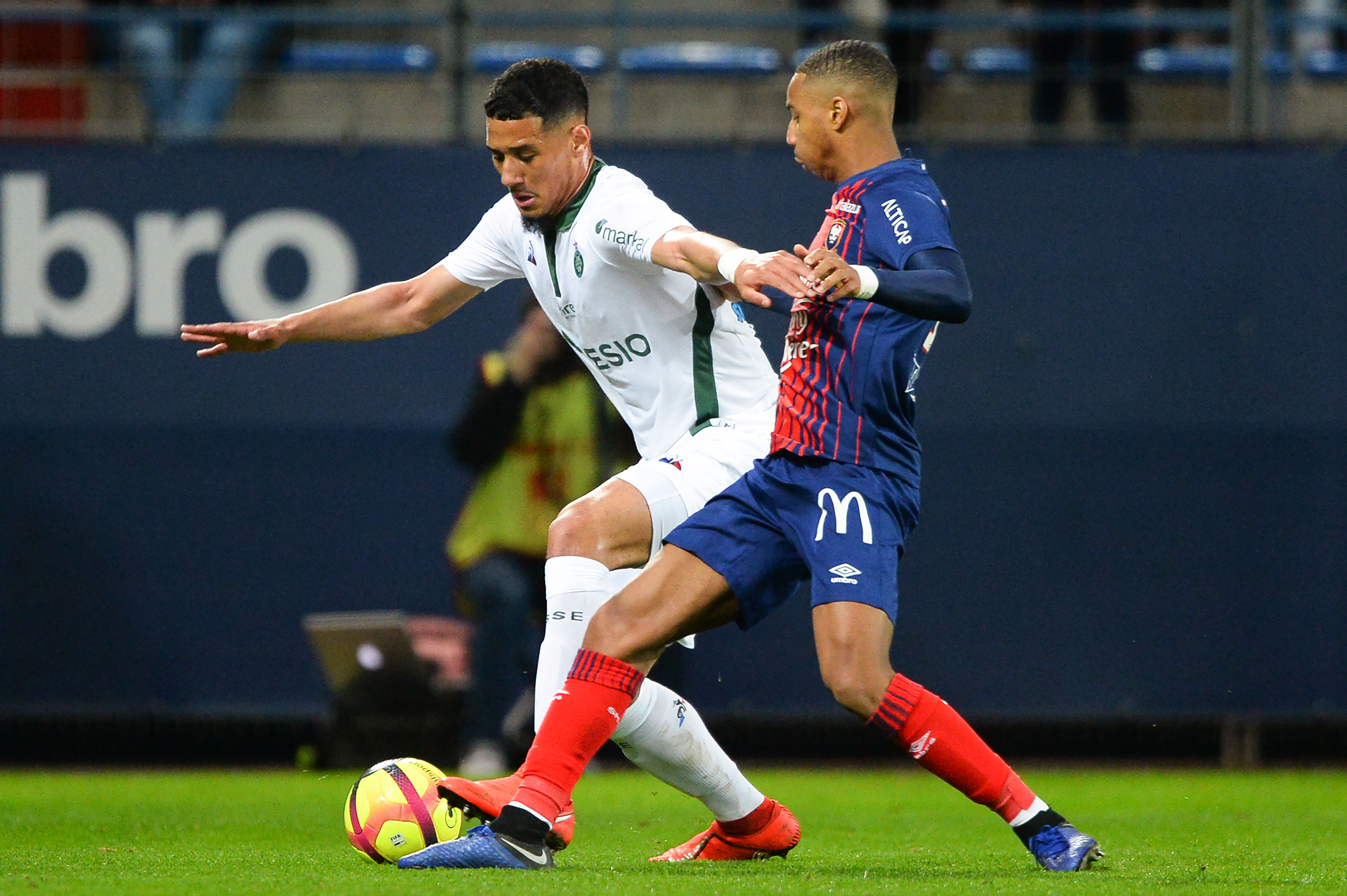 Saliba (L) set for his Premier League debut (Photo by JEAN-FRANCOIS MONIER/AFP/Getty Images)