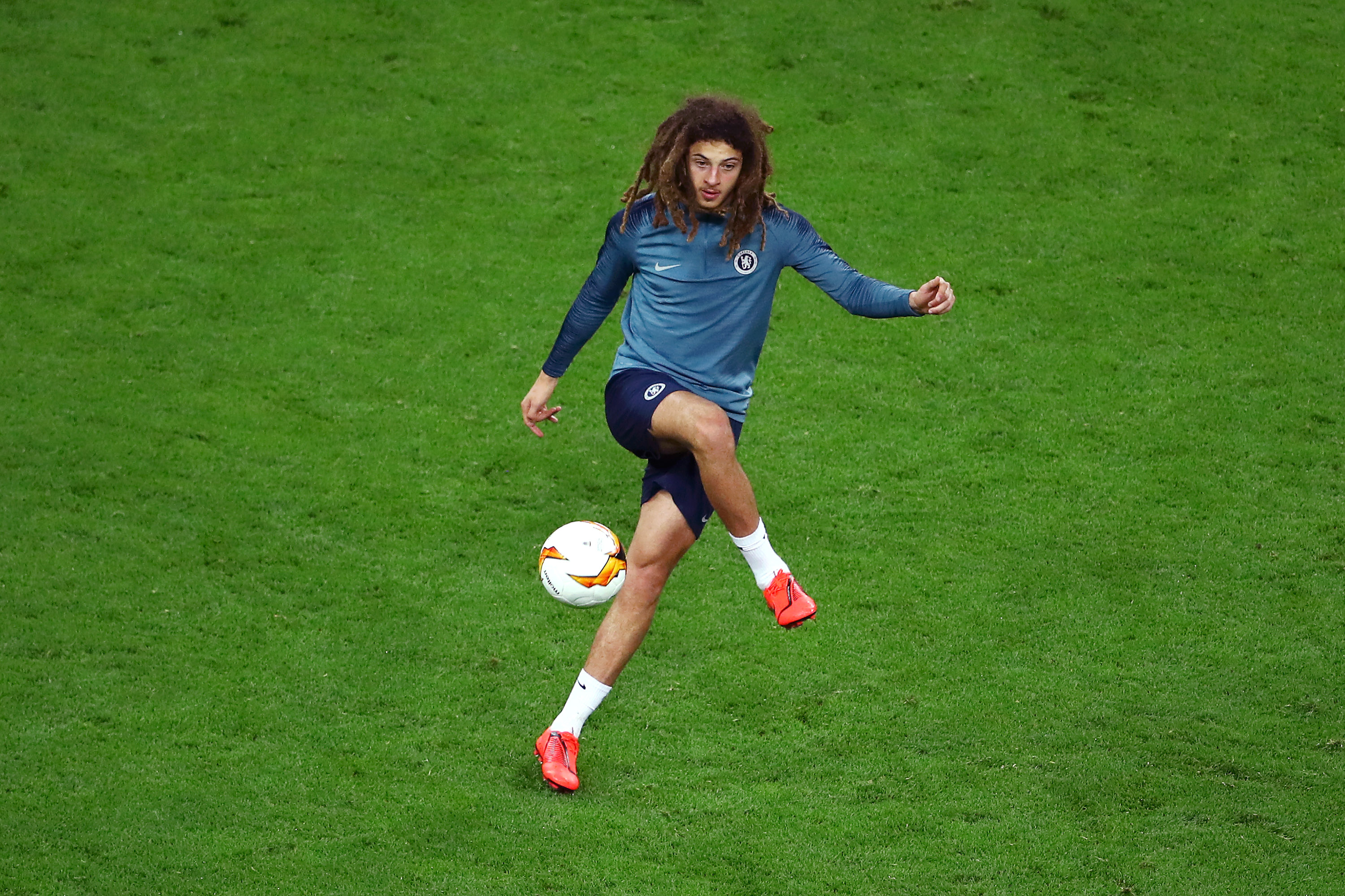 BAKU, AZERBAIJAN - MAY 28: Ethan Ampadu of Chelsea trains during the Chelsea FC training session on the eve of the UEFA Europa League Final against Arsenal at Baku Olimpiya Stadion on May 28, 2019 in Baku, Azerbaijan. (Photo by Francois Nel/Getty Images)
