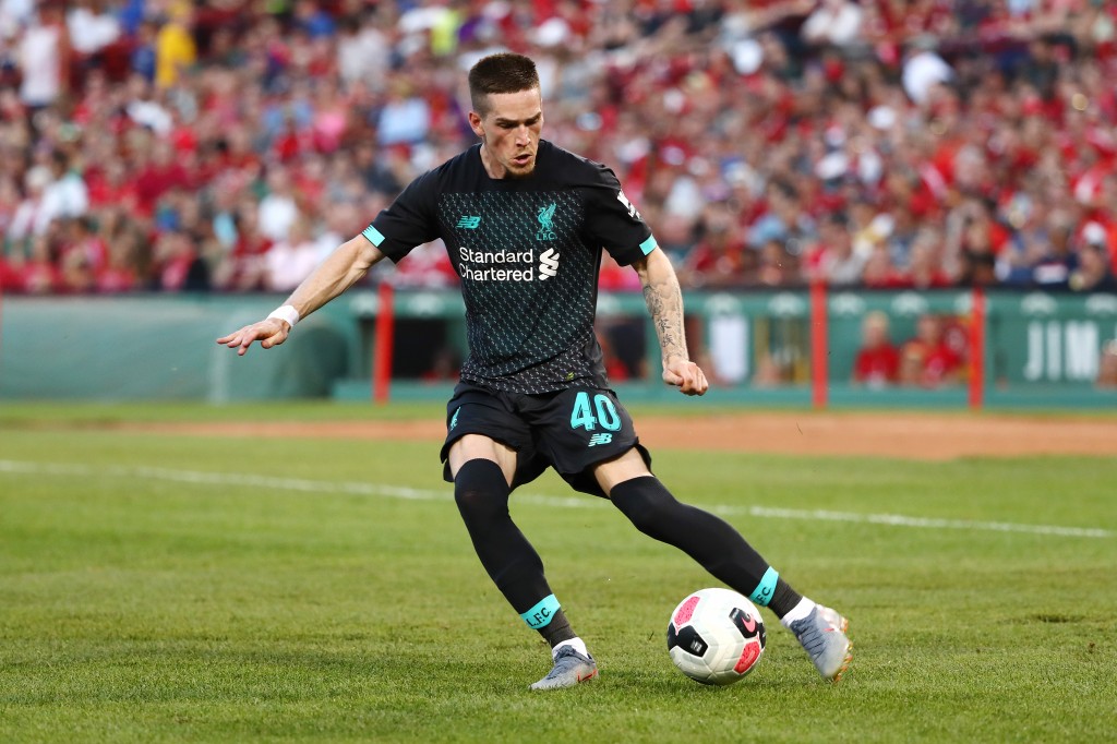 BOSTON, MASSACHUSETTS - JULY 21: Ryan Kent #40 of Liverpool handles the ball in the second half against Sevilla during a pre-season friendly at Fenway Park on July 21, 2019 in Boston, Massachusetts. (Photo by Tim Bradbury/Getty Images)