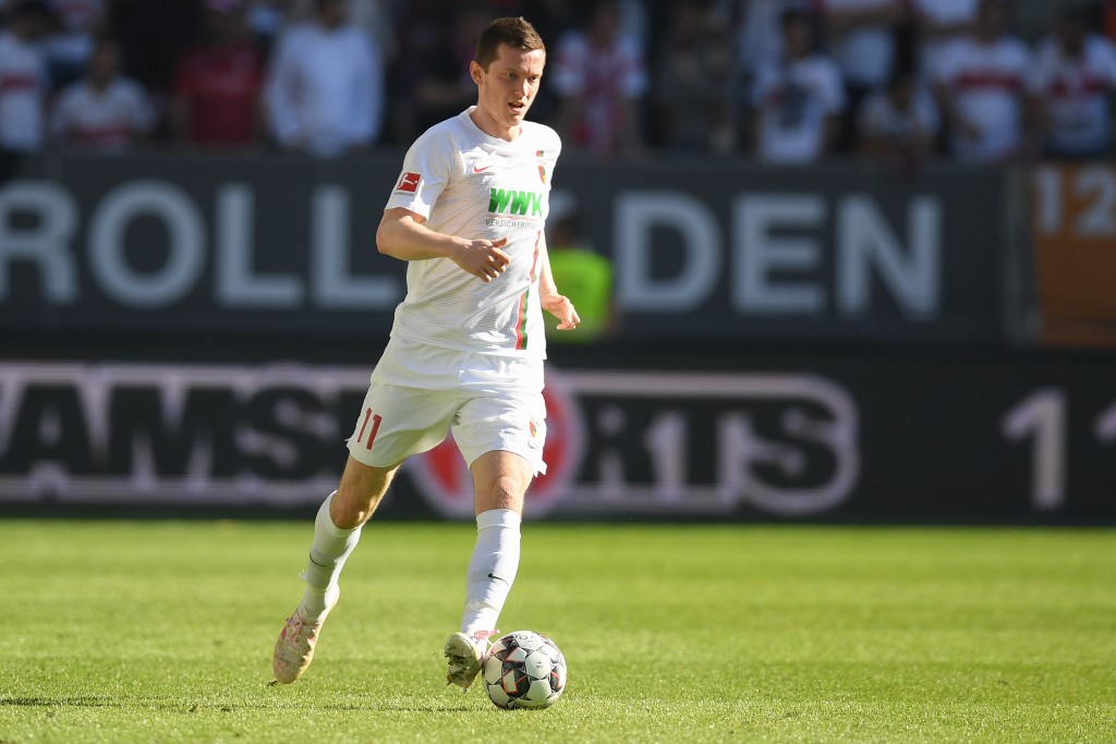 AUGSBURG, GERMANY - APRIL 20: Michael Gregoritsch of FC Augsburg in action during the Bundesliga match between FC Augsburg and VfB Stuttgart at WWK-Arena on April 20, 2019 in Augsburg, Germany. (Photo by Christian Kaspar-Bartke/Bongarts/Getty Images)