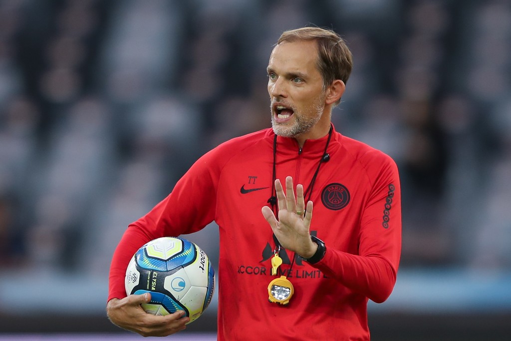 SHENZHEN, CHINA - AUGUST 02: Head coach Thomas Tuchel of Paris Saint-Germain gestures during the training session ahead of the French Trophy of Champions football match between Rennes and Paris Saint-Germain at Shenzhen Universiadg Sports Center stadium on August 2, 2019 in Shenzhen, China. (Photo by Lintao Zhang/Getty Images)