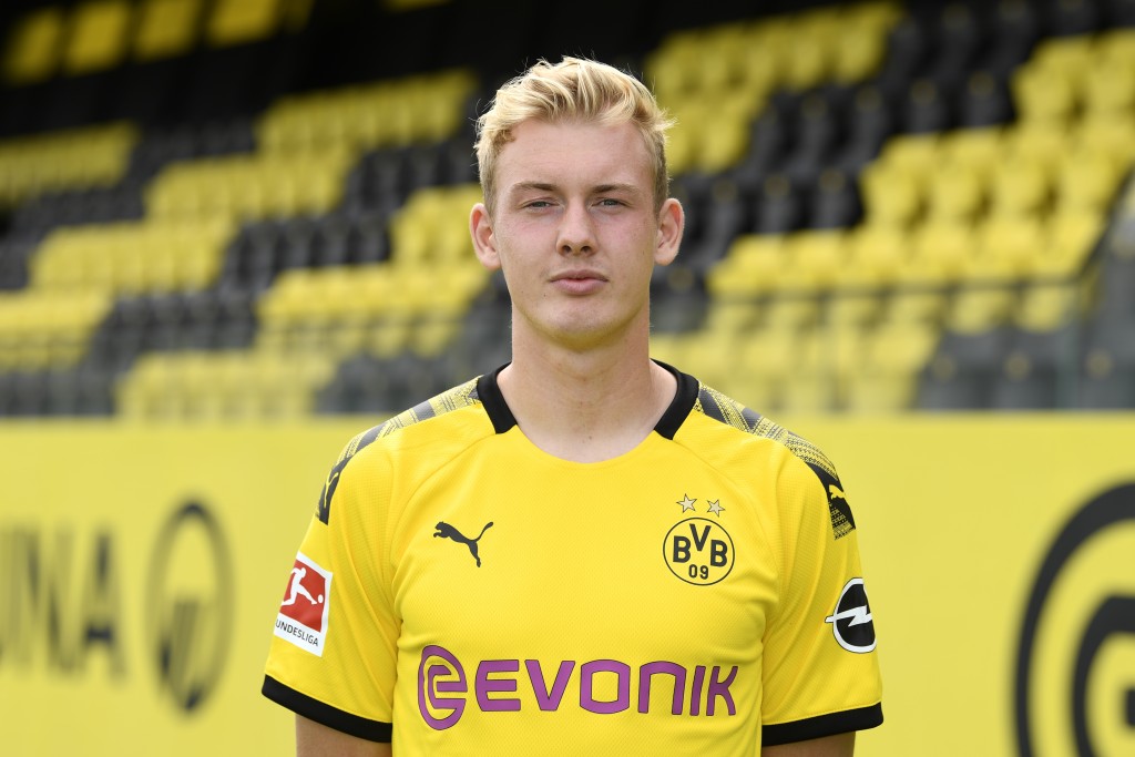 DORTMUND, GERMANY - AUGUST 06: Julian Brandt of Borussia Dortmund poses during the team presentation at the Dortmund Training Ground on August 6, 2019 in Dortmund, Germany. (Photo by Pool/Bongarts/Getty Images)