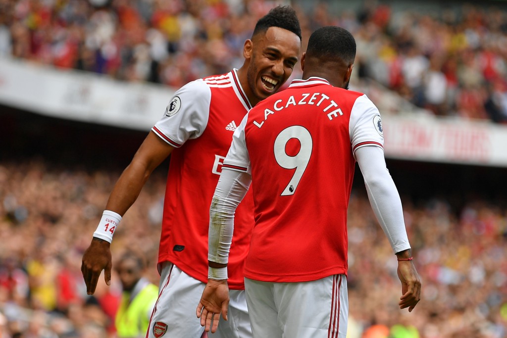 The strike pertnership between Aubameyang and Lacazette resumed against Burnley. (Photo by Daniel Leal-Olivas/AFP/Getty Images)