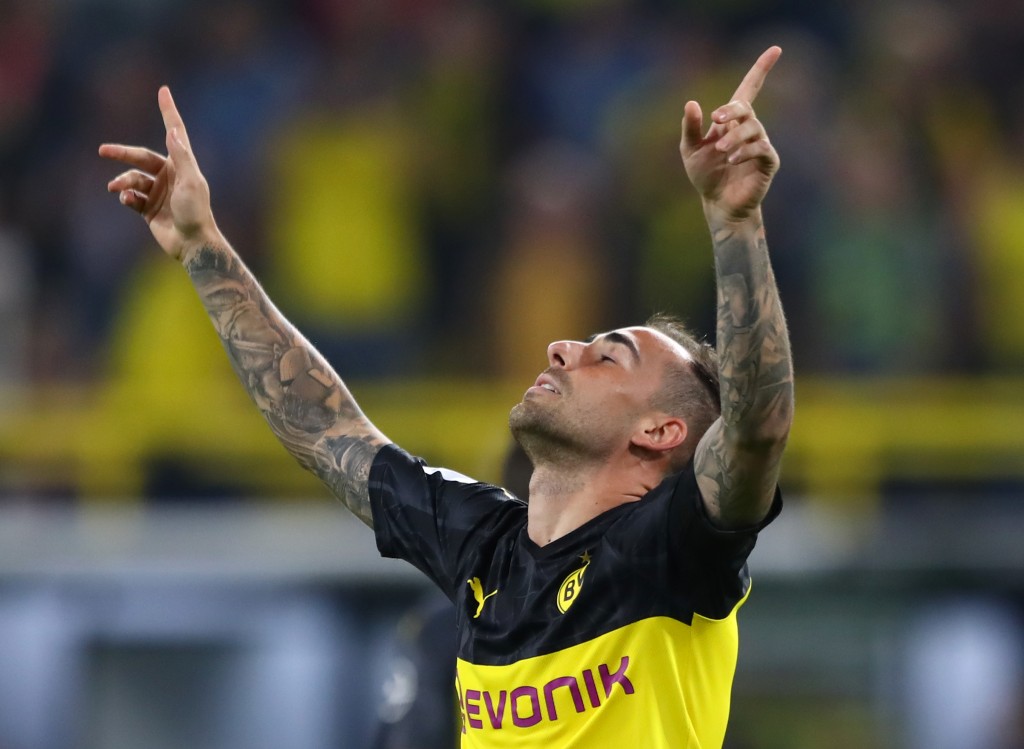 DORTMUND, GERMANY - AUGUST 03: Paco Alcacer of Borussia Dortmund celebrates after scoring his sides first goal during the DFL Supercup 2019 match between Borussia Dortmund and FC Bayern München at Signal Iduna Park on August 03, 2019 in Dortmund, Germany. (Photo by Martin Rose/Bongarts/Getty Images)