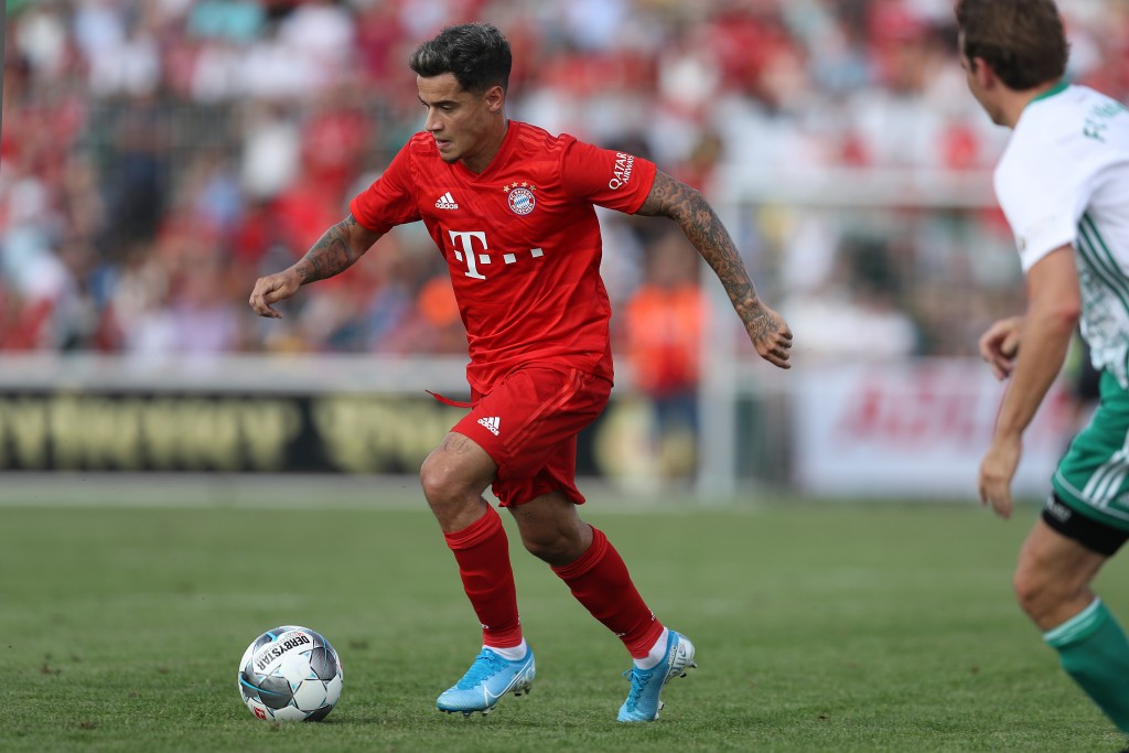 VILSHOFEN, GERMANY - AUGUST 25: Philippe Coutinho of FC Bayern Muenchen runs with the ball during the Traumspiel between Vilshofen Rot Weiss and FC Bayern Muenchen at Klaus Augenthaler Stadion on August 25, 2019 in Vilshofen, Germany. (Photo by Alexander Hassenstein/Bongarts/Getty Images)