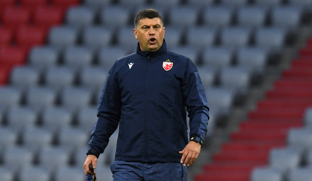Red Star Belgrade (Crvena Zvezda) head coach Vladan Milojevic reacts during a training session on the eve of the UEFA Champions League Group B football match Bayern Munich vs Red Star Belgrade in the stadium in Munich, southern Germany, on September 17, 2019. (Photo by Christof STACHE / AFP) (Photo credit should read CHRISTOF STACHE/AFP/Getty Images)