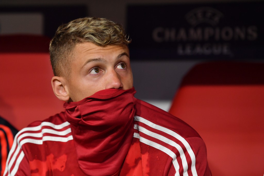 MUNICH, GERMANY - SEPTEMBER 18: Michael Cuisance of Bayern Munich looks on prior to the UEFA Champions League group B match between Bayern Muenchen and Crvena Zvezda at Allianz Arena on September 18, 2019 in Munich, Germany. (Photo by Sebastian Widmann/Bongarts/Getty Images)