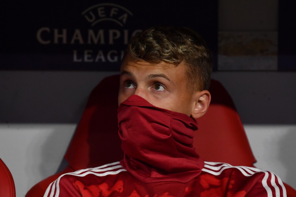 MUNICH, GERMANY - SEPTEMBER 18: Michael Cuisance of Bayern Munich looks on prior to the UEFA Champions League group B match between Bayern Muenchen and Crvena Zvezda at Allianz Arena on September 18, 2019 in Munich, Germany. (Photo by Sebastian Widmann/Bongarts/Getty Images)