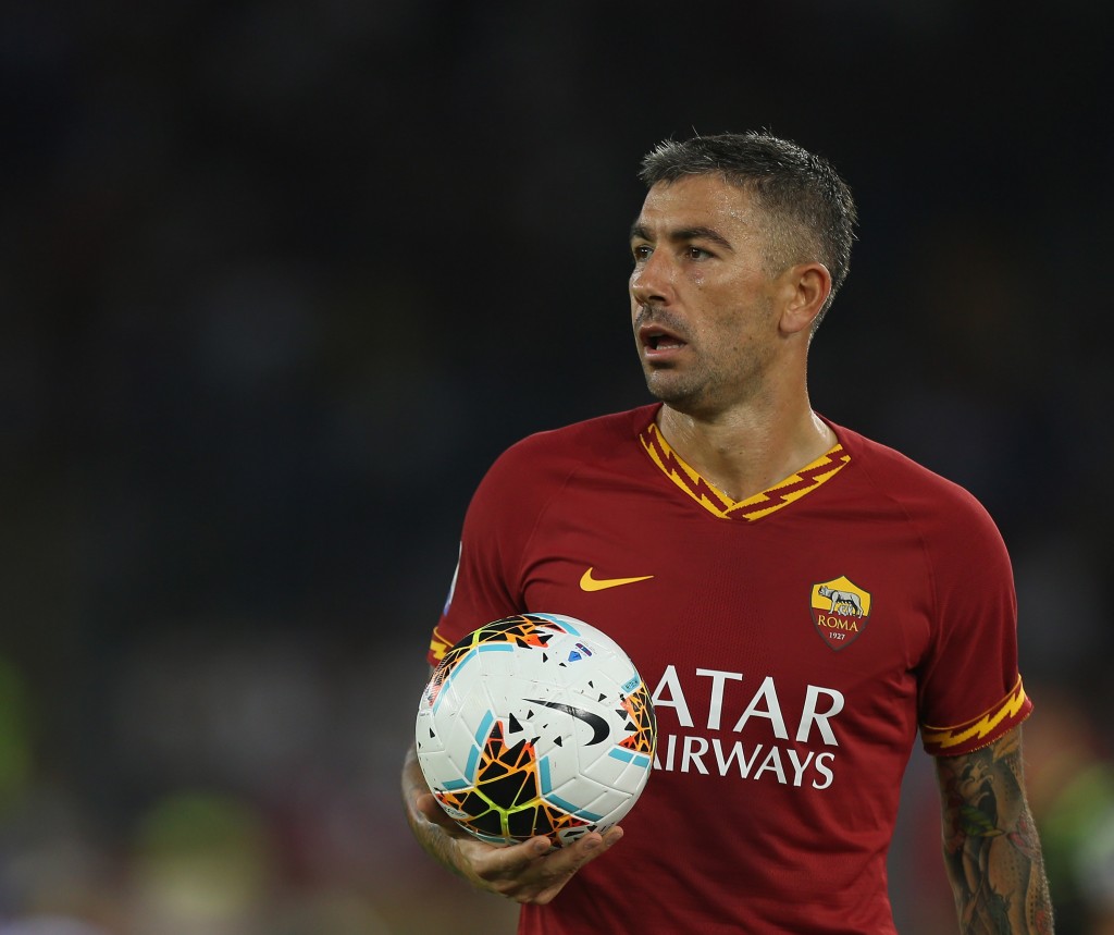 ROME, ITALY - SEPTEMBER 25: Aleksandar Kolarov of AS Roma holds the ball during the Serie A match between AS Roma and Atalanta BC at Stadio Olimpico on September 25, 2019 in Rome, Italy. (Photo by Paolo Bruno/Getty Images)