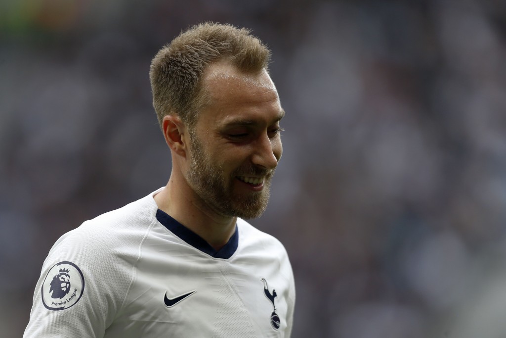 Tottenham Hotspur's Danish midfielder Christian Eriksen gestures during the English Premier League football match between Tottenham Hotspur and Southampton at Tottenham Hotspur Stadium in London, on September 28, 2019. (Photo by Ian KINGTON / AFP) / RESTRICTED TO EDITORIAL USE. No use with unauthorized audio, video, data, fixture lists, club/league logos or 'live' services. Online in-match use limited to 120 images. An additional 40 images may be used in extra time. No video emulation. Social media in-match use limited to 120 images. An additional 40 images may be used in extra time. No use in betting publications, games or single club/league/player publications. / (Photo credit should read IAN KINGTON/AFP/Getty Images)