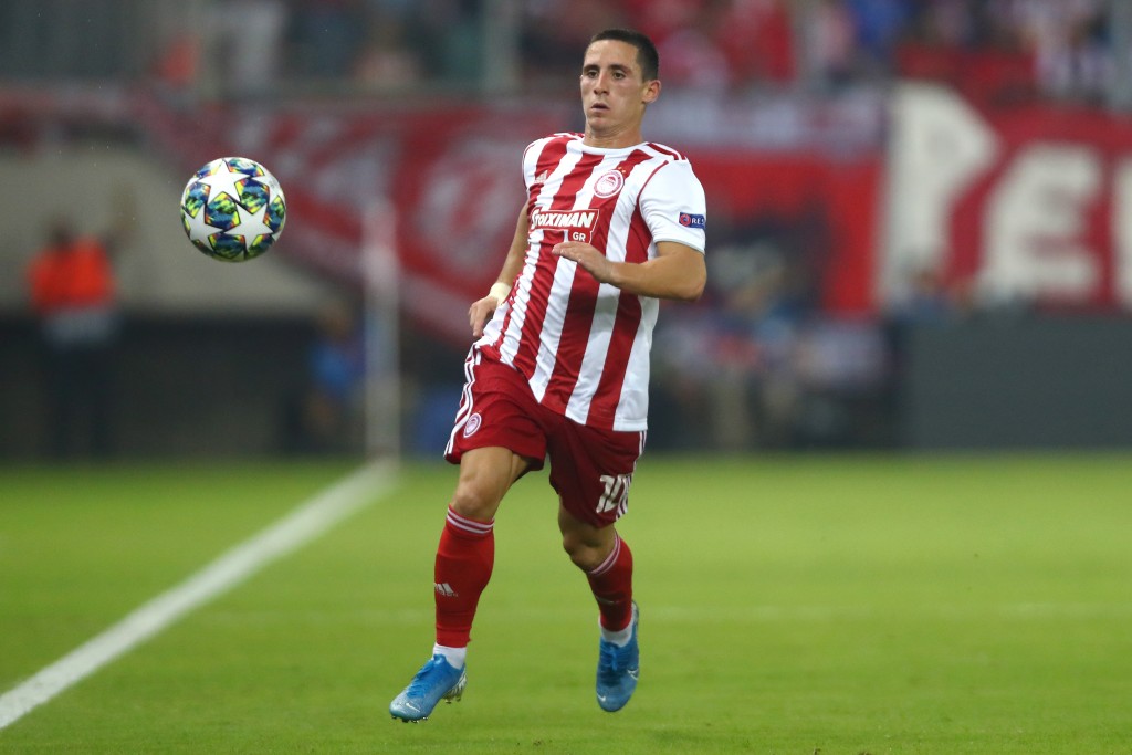 PIRAEUS, GREECE - SEPTEMBER 18: Daniel Podence of Olympiacos in action during the UEFA Champions League group B match between Olympiacos FC and Tottenham Hotspur at Karaiskakis Stadium on September 18, 2019 in Piraeus, Greece. (Photo by Dean Mouhtaropoulos/Getty Images)