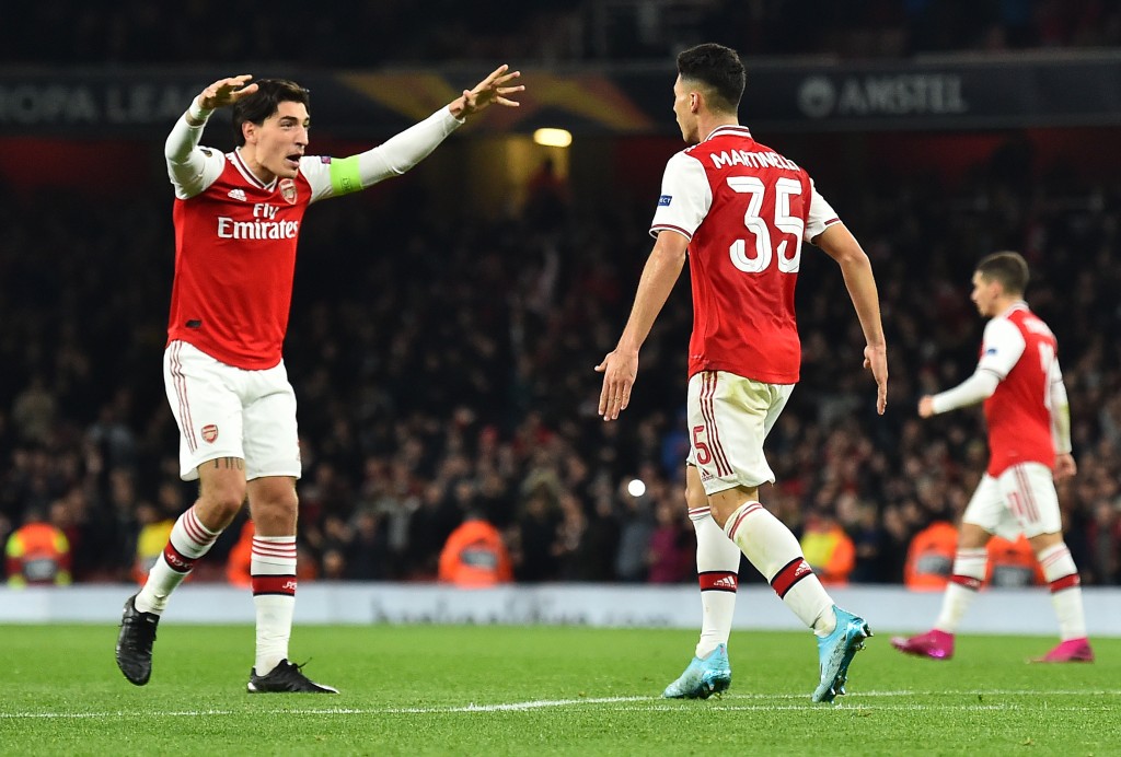 Hector Bellerin and Gabriel Martinelli are set to start against Liverpool. (Photo by Glyn Kirk/AFP via Getty Images)