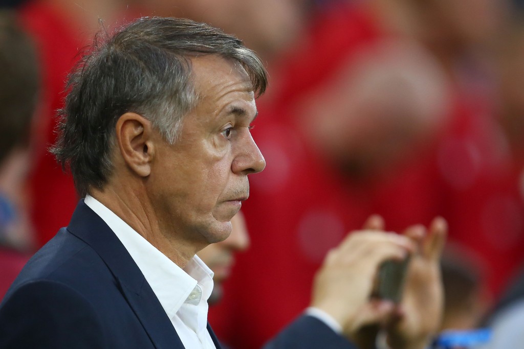 Azerbaijan's coach Nikola Jurcevic reacts during the UEFA Euro 2020 Qualifying - 1st round Group E football match between Wales and Azerbaijan at Cardiff City Stadium, Cardiff on September 6, 2019. (Photo by GEOFF CADDICK / AFP) (Photo credit should read GEOFF CADDICK/AFP via Getty Images)