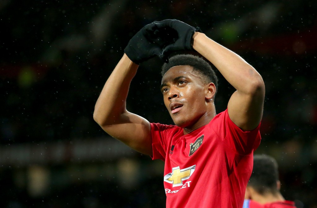 MANCHESTER, ENGLAND - NOVEMBER 07: Anthony Martial of Manchester United celebrates after scoring his team's second goal during the UEFA Europa League group L match between Manchester United and Partizan at Old Trafford on November 07, 2019 in Manchester, United Kingdom. (Photo by Alex Livesey/Getty Images)