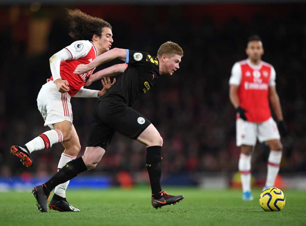 Guendouzi was given a hiding by Kevin De Bruyne. (Photo by Shaun Botterill/Getty Images)