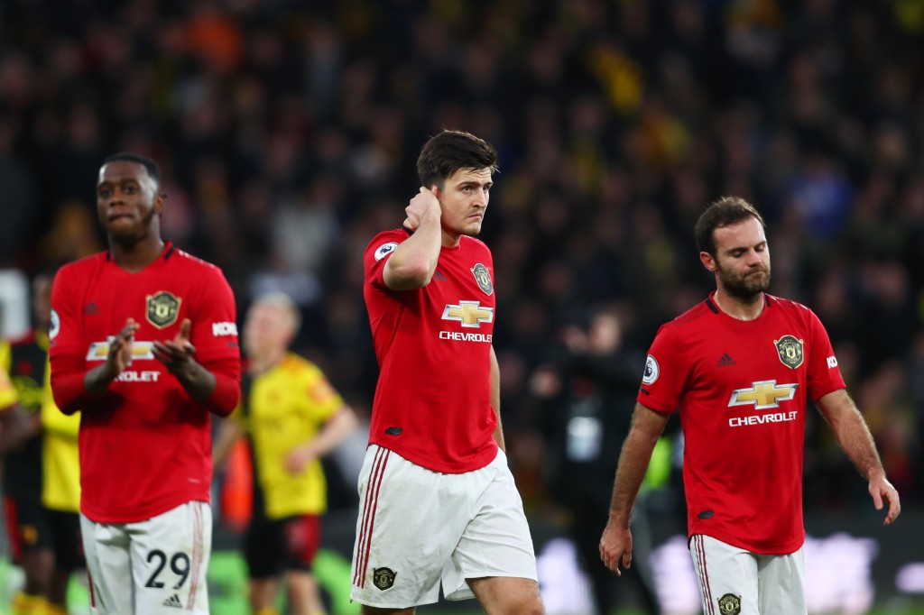 Ole Gunnar Solskjaer is sweating over the fitness of Aaron Wan-Bissaka (L) and Harry Maguire (C) ahead of the visit of Manchester City. (Photo by Dan Istitene/Getty Images)