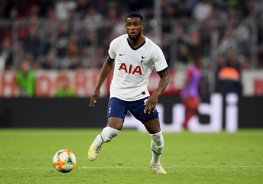 MUNICH, GERMANY - JULY 31: Japhet Manzambi Tanganga of Tottenham controls the ball during the Audi cup 2019 final match between Tottenham Hotspur and Bayern Muenchen at Allianz Arena on July 31, 2019 in Munich, Germany. (Photo by Matthias Hangst/Bongarts/Getty Images)