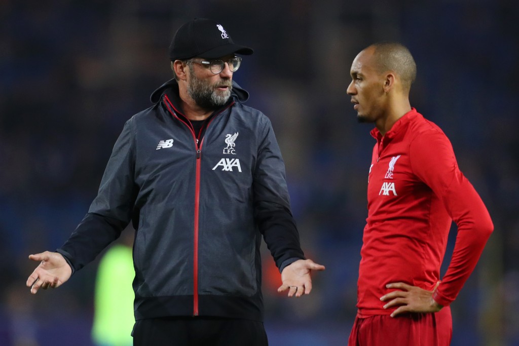 Fabinho is unavailable to take on Burnley. (Photo by Catherine Ivill/Getty Images)