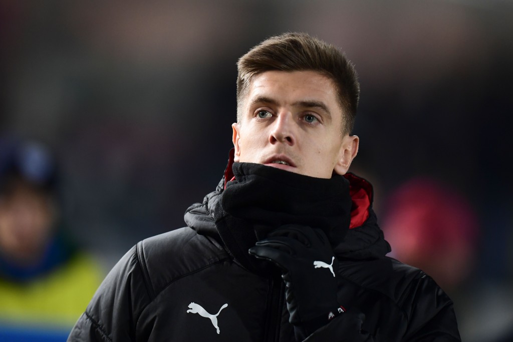 AC Milan's Polish forward Krzysztof Piatek looks on ahead of the Italian Serie A football match between Brescia and AC Milan on January 24, 2020, at the Mario Rigamonti stadium in Brescia. (Photo by MIGUEL MEDINA / AFP) (Photo by MIGUEL MEDINA/AFP via Getty Images)