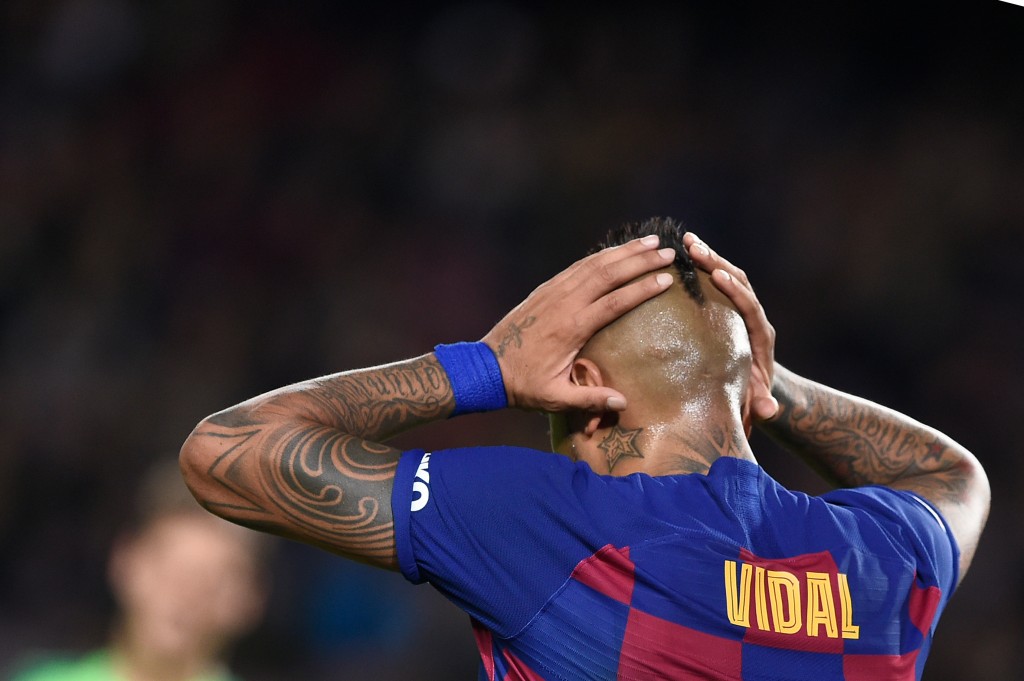 A game of hits and misses for Vidal. (Photo by Josep Lago/AFP via Getty Images)