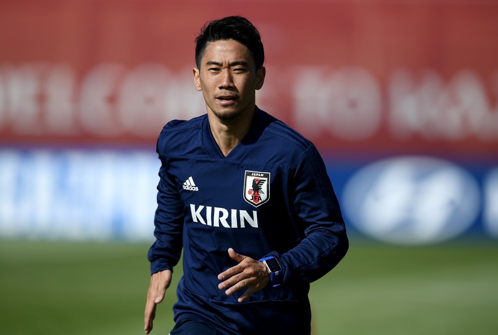KAZAN, RUSSIA - JUNE 15: Shinji Kagawa of Japan during the Japan Training Session on June 15, 2018 in Kazan, Russia. (Photo by Carl Court/Getty Images)