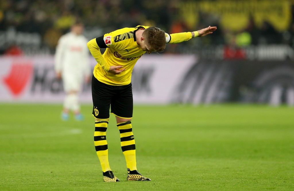 DORTMUND, GERMANY - JANUARY 24: Marco Reus of Dortmund celebrates after scoring his teams second goal during the Bundesliga match between Borussia Dortmund and 1. FC Koeln at Signal Iduna Park on January 24, 2020 in Dortmund, Germany. (Photo by Lars Baron/Bongarts/Getty Images)