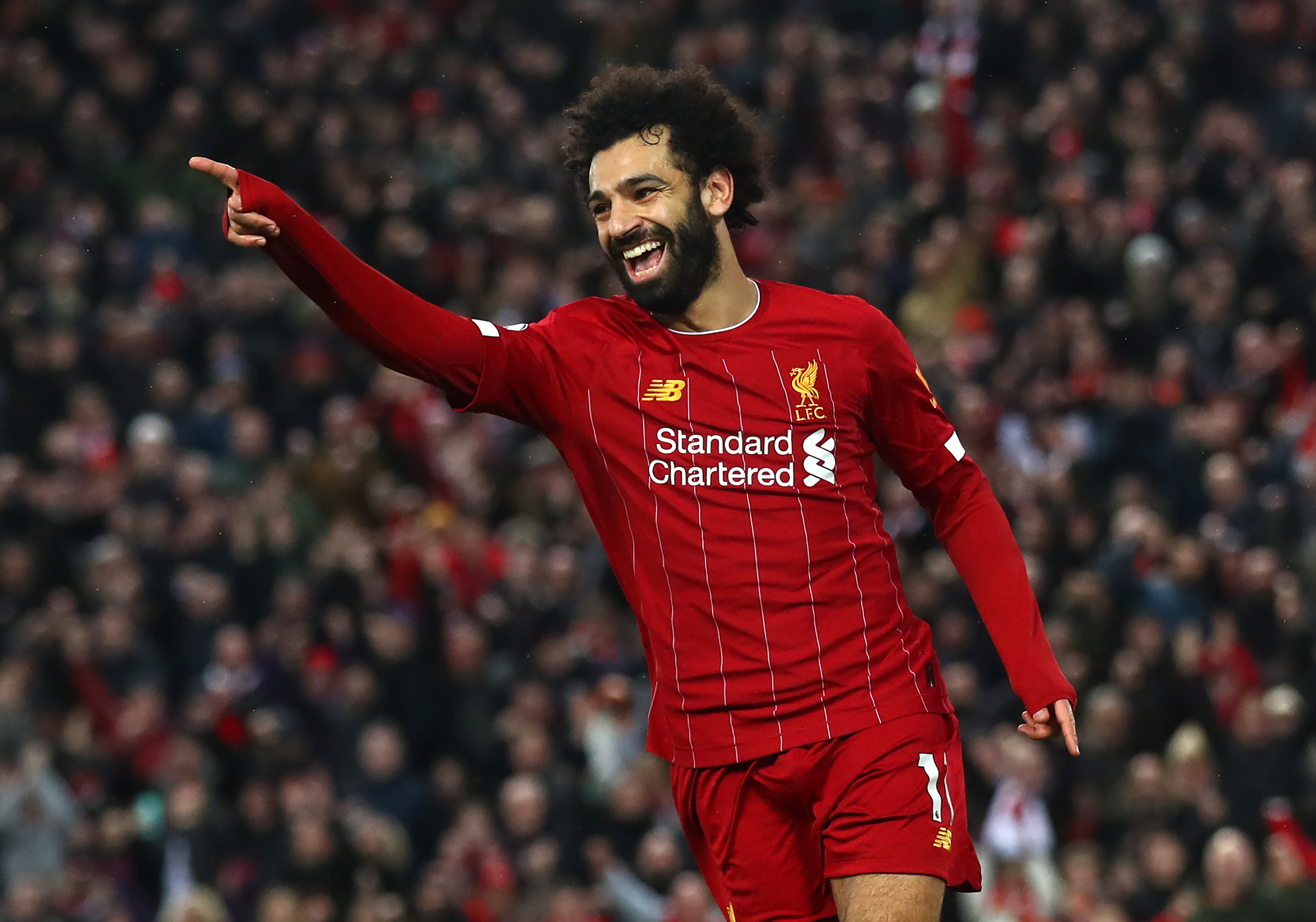 Salah marked his 100th appearance for Liverpool with a goal (Photo by Julian Finney/Getty Images)