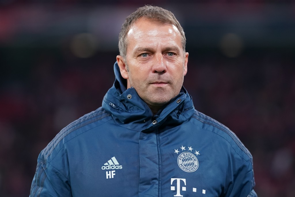MUNICH, GERMANY - FEBRUARY 05: Hansi Flick, Head Coach of FC Bayern Muenchen looks on prior to the DFB Cup round of sixteen match between FC Bayern Muenchen and TSG 1899 Hoffenheim at Allianz Arena on February 5, 2020 in Munich, Germany. (Photo by Christian Kaspar-Bartke/Bongarts/Getty Images)