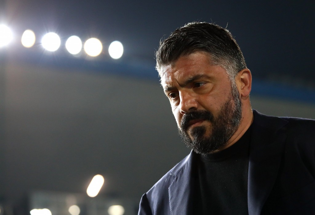 BRESCIA, ITALY - FEBRUARY 21: SSC Napoli coach Gennaro Gattuso looks on before the Serie A match between Brescia Calcio and SSC Napoli at Stadio Mario Rigamonti on February 21, 2020 in Brescia, Italy. (Photo by Marco Luzzani/Getty Images)